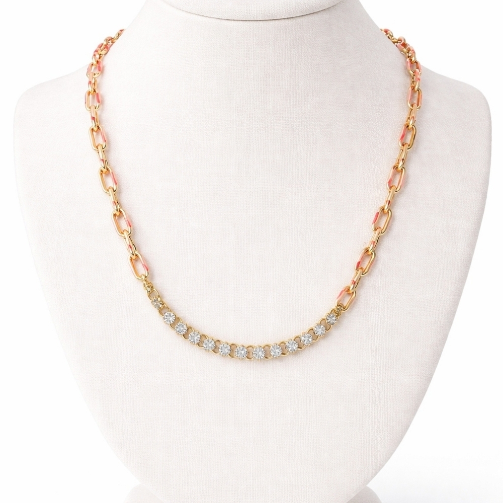 Tennis Necklace Rhinestones And Pink Gems. EUC.